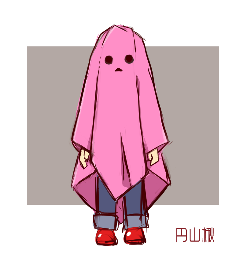 シート被った子供のキャラ落書き