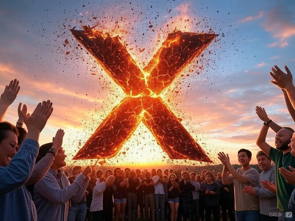 フリー素材・無料素材・Twitter（現X）終焉の時を見届け歓声を上げるたくさんの人々