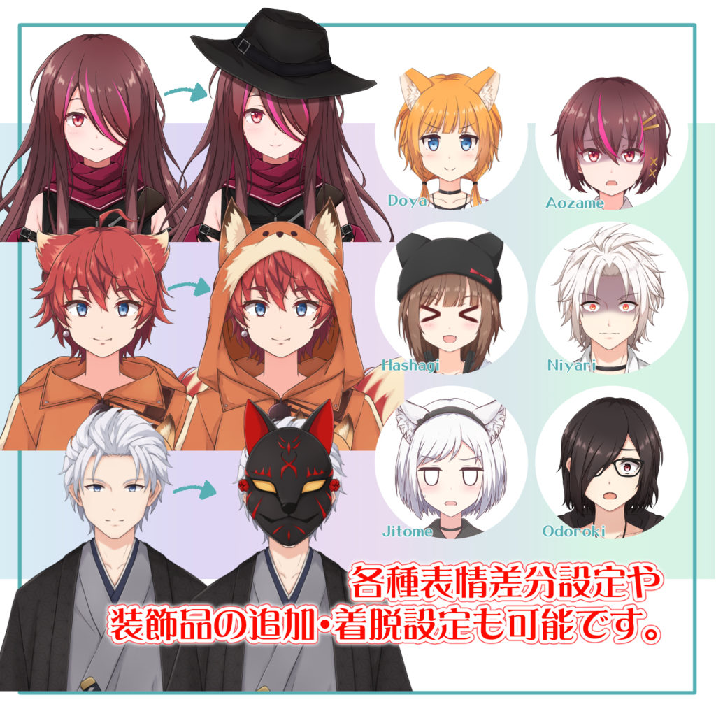 各種表情、装飾品の追加や着脱設定も可能　　円山楸